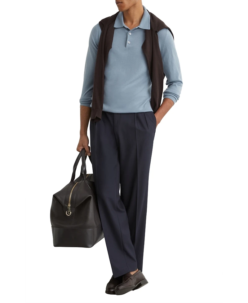 Reiss Men's Trafford Merino Wool Long-Sleeve Polo Shirt