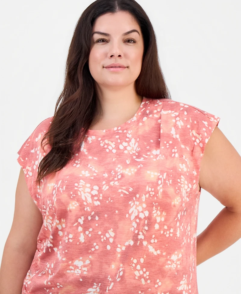 Democracy Plus Extended-Shoulder Printed Ruched T-Shirt