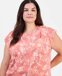 Democracy Plus Extended-Shoulder Printed Ruched T-Shirt