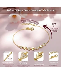 Sterling Silver 14k Yellow Gold Plated with Cubic Zirconia Thin Pave Heart Stampato Link Bracelet