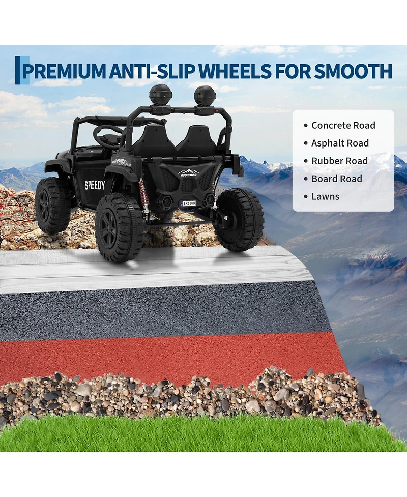 Homfan 48.4x31.1x32.6 24V Kids Electric Ride-On Car with Remote Control. Metal Frame. Led Lights. for Outdoor Play.