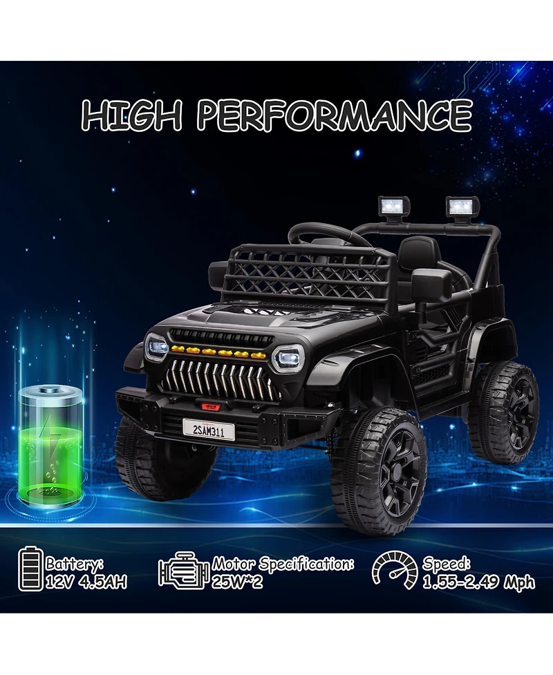 homfan Ride On Truck, Battery Powered Electric Toy for Kids with 2.4G Remote Control, 4-Wheel Spring Suspension, Led Lights, Music