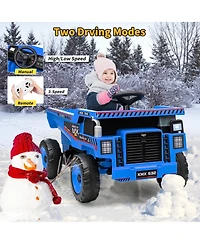 homfan 12V Ride-On Dump Truck, 4-Wheeler Electric Construction Vehicle with Remote Control, Bed, Shovel, Led Lights, Music
