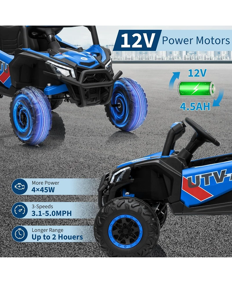 homfan 12V Ride On Utv Truck, 4WD/2WD Switchable, 4 Spring Suspension, Eva Tires, Safety Belt, Double Doors, Bluetooth, Music
