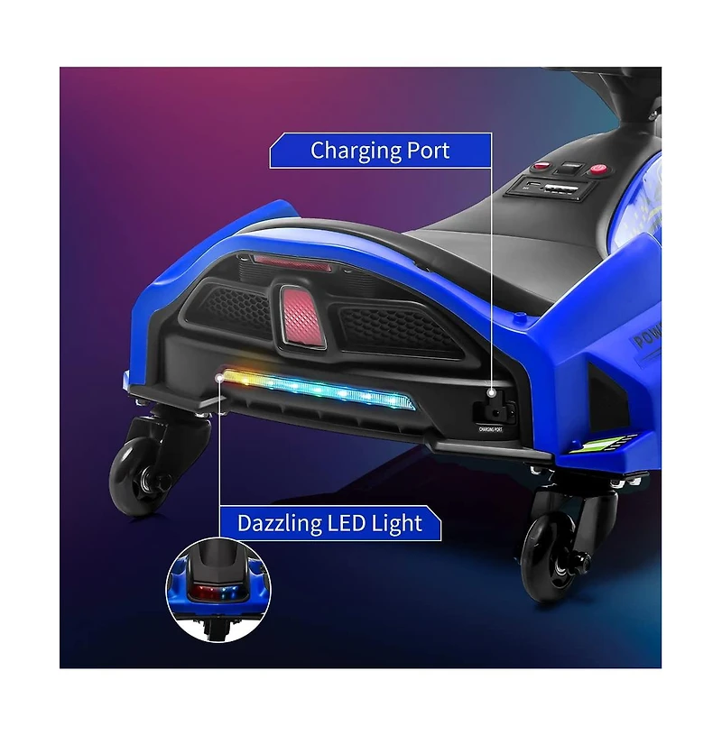 homfan Ride On Drift Kart, 24V Electric Go Kart with 180W Brushless Motors, Up to 7.5 mph Variable Speed Battery Powered Outdoor Ride On Toy for Kids