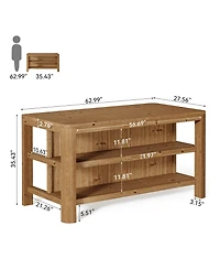 Tribesigns Solid Wood Bar Table, 63-Inch Counter Height Pub Table with Storage Shelves, Rectangular High Home Bar Furniture