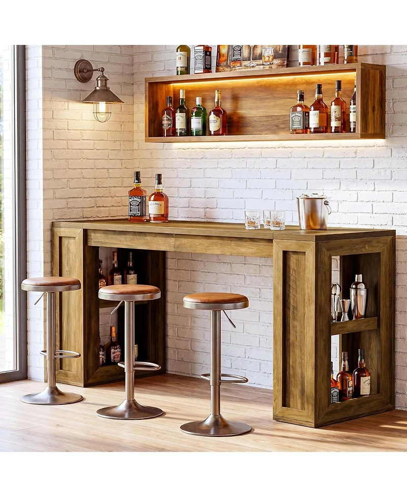 Tribesigns 70.87-Inch Extra Long Bar Height Table, Farmhouse Bar Table with Open Storage Shelves, Rectangular High Top Pub Tables