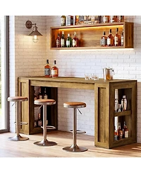 Tribesigns 70.87-Inch Extra Long Bar Height Table, Farmhouse Bar Table with Open Storage Shelves, Rectangular High Top Pub Tables