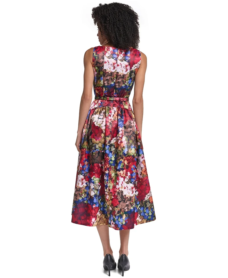 Karl Lagerfeld Paris Women's Printed Satin Drop Waist Midi Dress
