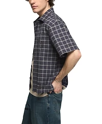 Lucky Brand Men's Embroidered Plaid Spread Collar Shirt