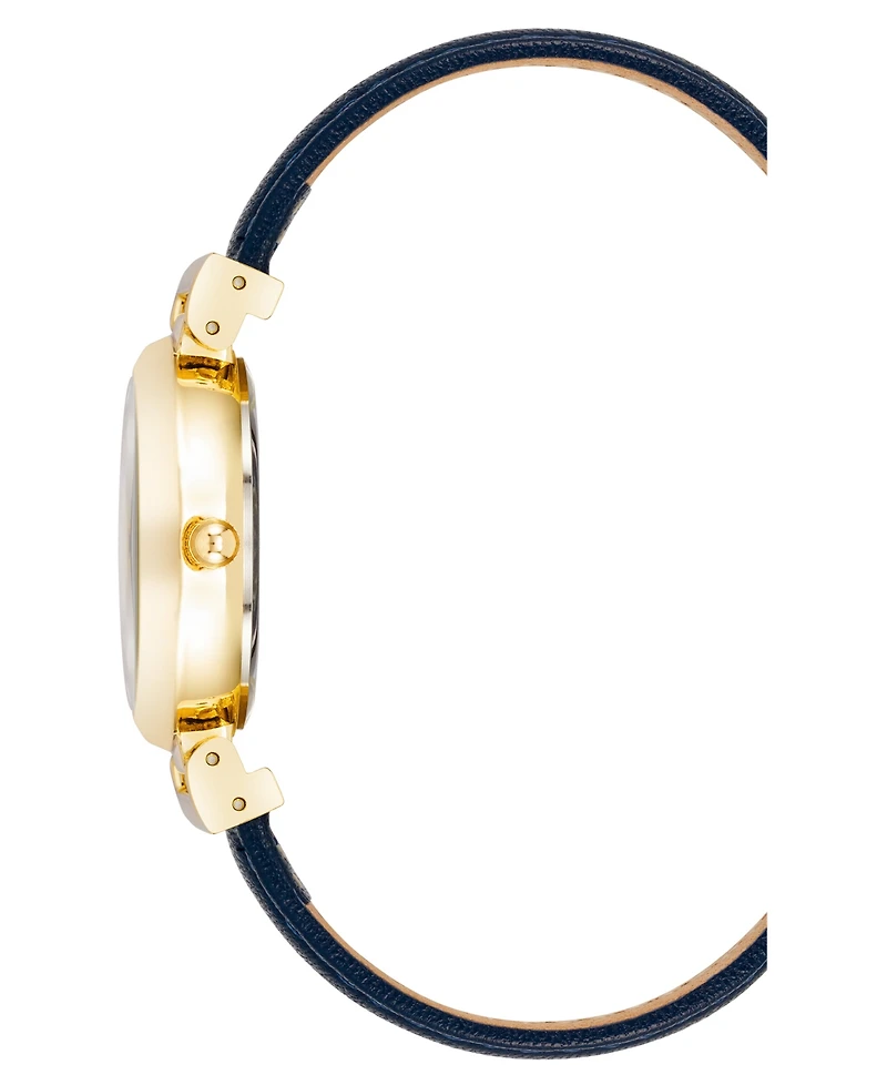 Anne Klein Women's Quartz Gold-Tone Case Navy Leather Strap Watch 28mm x 31mm
