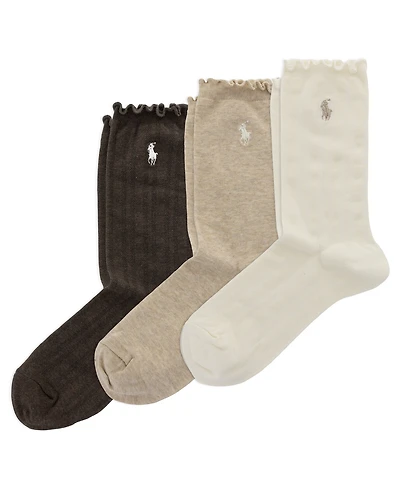 Polo Ralph Lauren Women's Openwork Lettuce-Edge Cuff Socks, 3-Pack