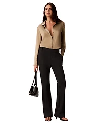 Calvin Klein Women's Pleated Long-Sleeve Collared Shirt
