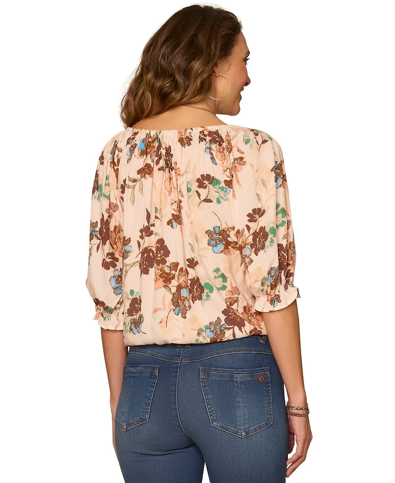 Democracy Women's Printed Scoop Neck Woven Top