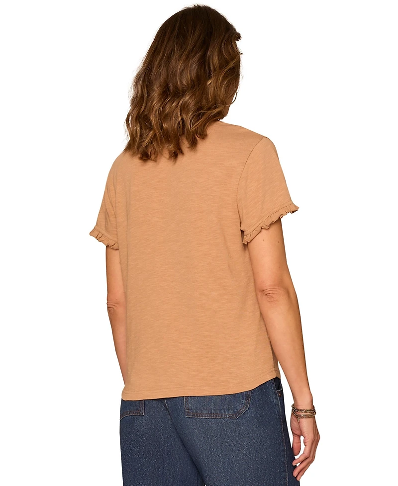 Democracy Women's Crewneck Shirttail Hem Embroidered Knit Top