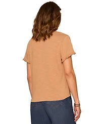 Democracy Women's Crewneck Shirttail Hem Embroidered Knit Top