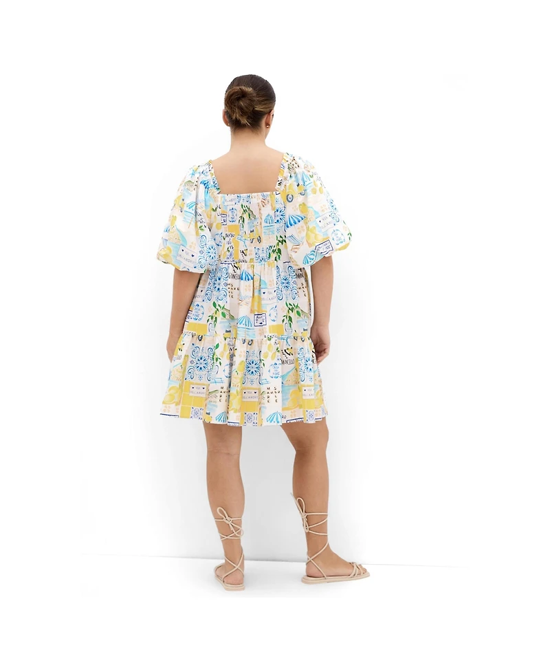 City Chic Women's Plus Print Puff Sleeve Mini Dress