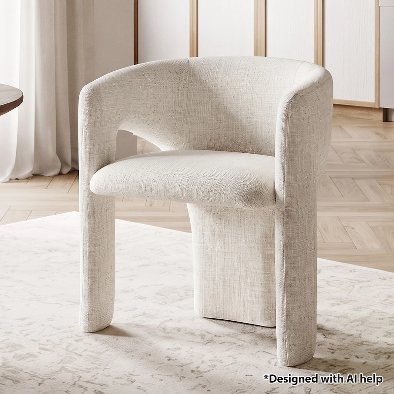 Maison Boucle Upholstered Barrel Dining Chair, Textured Fabric, Modern Curved Armchair, Padded Seat, Sculptural Accent Side Chair