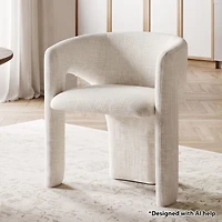 Maison Boucle Upholstered Barrel Dining Chair, Textured Fabric, Modern Curved Armchair, Padded Seat, Sculptural Accent Side Chair