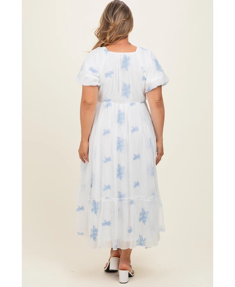 Pinkblush Plus Ivory Floral Print Ruffle Hem Midi Dress