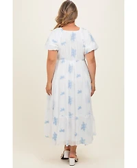 Pinkblush Plus Ivory Floral Print Ruffle Hem Midi Dress