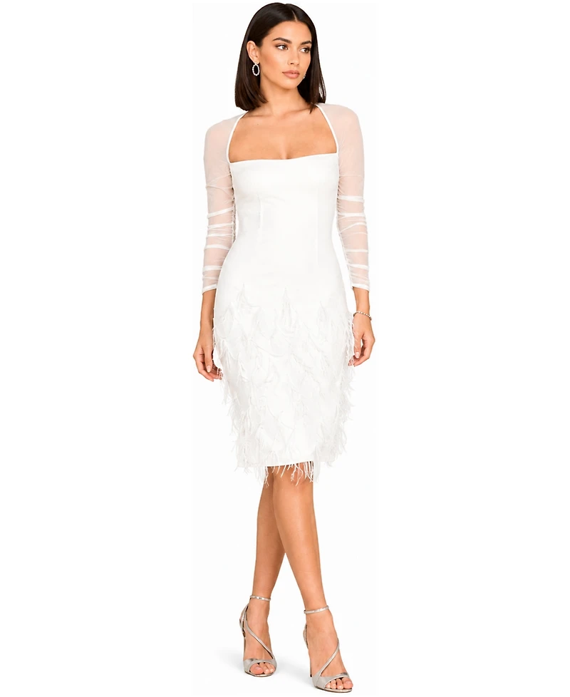 Lara Women's Long Sleeve Bridal Midi Gown with Feathers