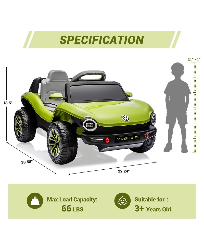 homfan Licensed 12V Volkswagen Beetle Ride On Car, Remote Control, Led Lights, Music, Usb, Horn, 1 Seater, 4-Wheeler, 66lbs Capacity