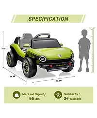 homfan Licensed 12V Volkswagen Beetle Ride On Car, Remote Control, Led Lights, Music, Usb, Horn, 1 Seater, 4-Wheeler, 66lbs Capacity