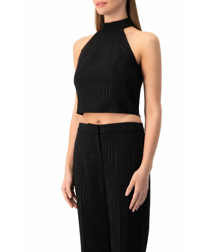 Ivonne Women's Halter-Neck crystal-adorned Sleeveless Crop Top