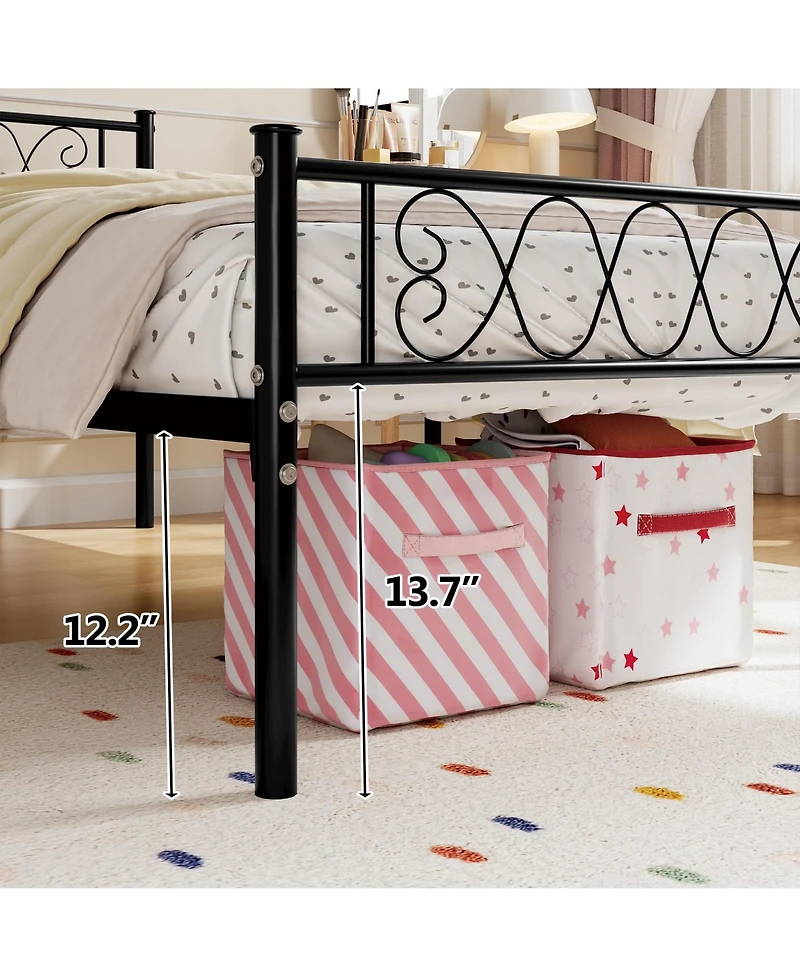 homfan Metal Platform Bed Frame with Headboard and Footboard, Slats, 13.7 Inch Underbed Storage