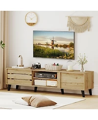 Slickblue Mid Century Modern Tv Stand for 80 Inch TVs with Sliding Door Cabinets