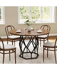 homfan 47 Inch Round Dining Table for 4-6, Industrial Farmhouse Table, Sturdy Metal Base, Rustic Wood Circle Top, Great Restaurants or Home
