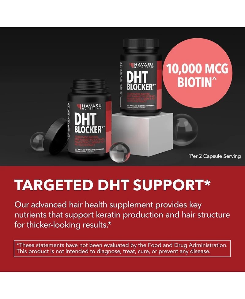 Havasu Nutrition Dht Blocker for Men with Biotin 10000mcg Saw Palmetto and Msm Hair Support, 30 Servings