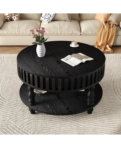 Clihome Modern Fluted Coffee Table with Storage, Finish Center Flip-Top Lid, Sturdy Solid Wood Legs for Mid Century Living Room