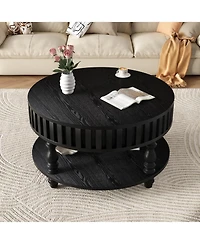 Clihome Modern Fluted Coffee Table with Storage, Finish Center Flip-Top Lid, Sturdy Solid Wood Legs for Mid Century Living Room