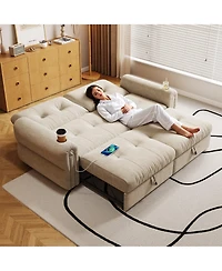 Lucky One 77" 2-in-1 Convertible Sofa with Usb Charging Port and Dual Armrest Cup Holders