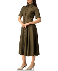Ivonne Women's Short Sleeve Midi Dress with Button-Front Fit-and-Flare Shirtdres