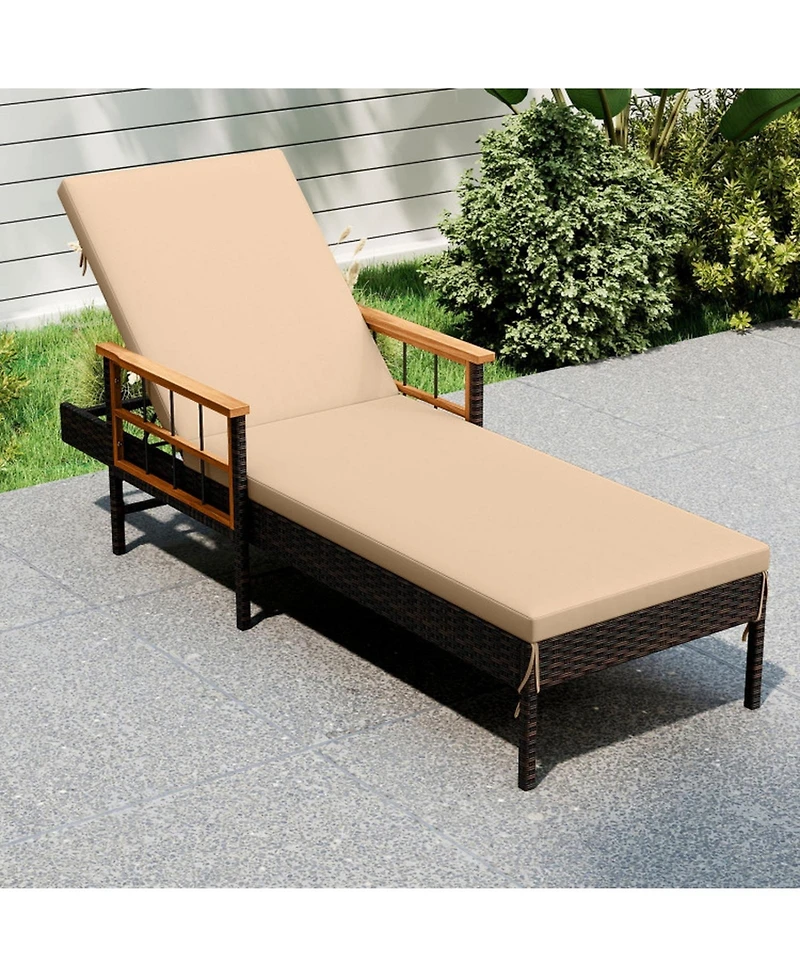 Sugift Patio Rattan Chaise Lounge with 4-Level Adjustable Backrest