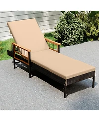 Sugift Patio Rattan Chaise Lounge with 4-Level Adjustable Backrest