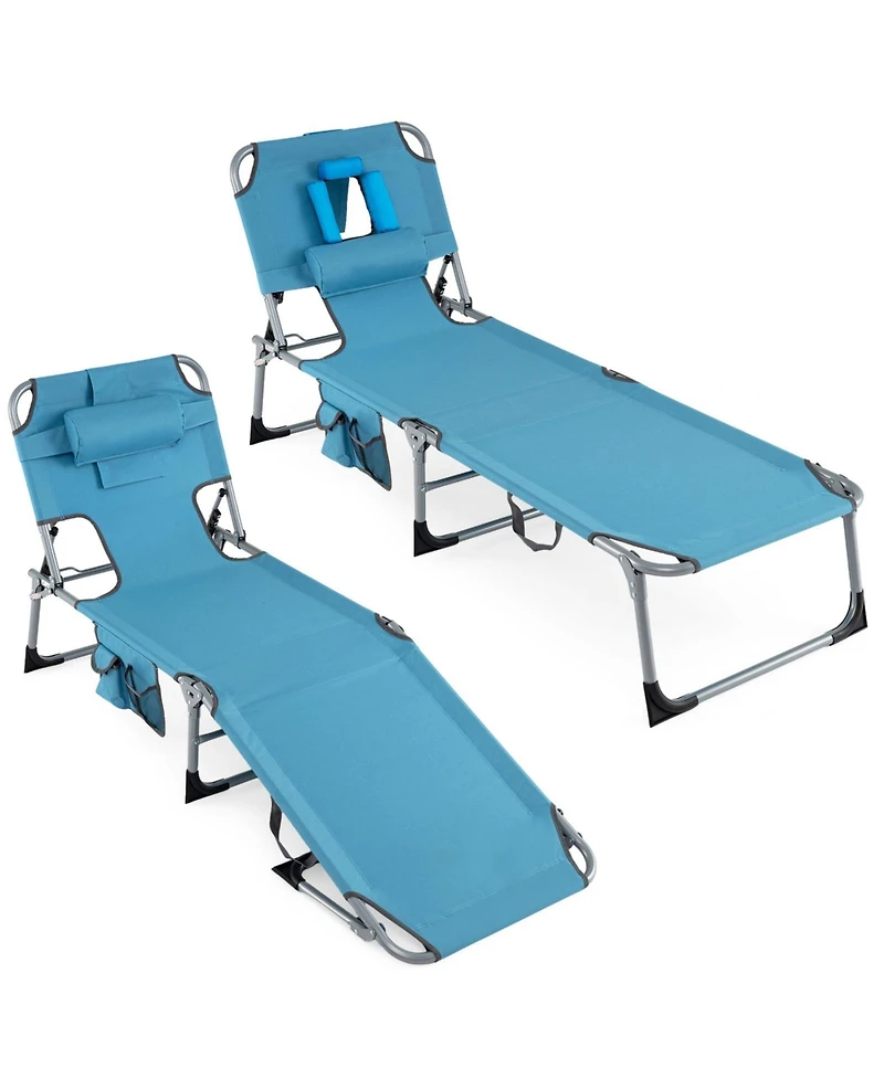 Sugift Set of 2 Portable Folding Tanning Chaise Lounge with 4-Position Backrest