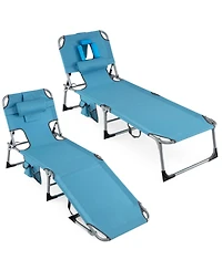 Sugift Set of 2 Portable Folding Tanning Chaise Lounge with 4-Position Backrest