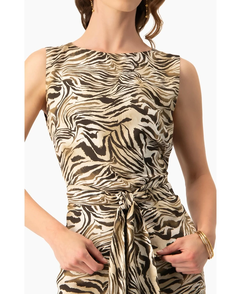 Ivonne Women's Sleeveless Tie-Waist Blouse Zebra Print, Sash-Front Top