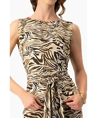 Ivonne Women's Sleeveless Tie-Waist Blouse Zebra Print, Sash-Front Top