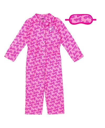 Barbie Girl's (4-16) Fleece One Piece Pajama and Sleep Mask Set
