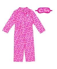 Barbie Girl's (4-16) Fleece One Piece Pajama and Sleep Mask Set