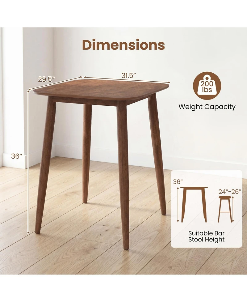 Slickblue 36 Inch Bar Height Table Solid Rubber Wood Legs Wooden Pub Table