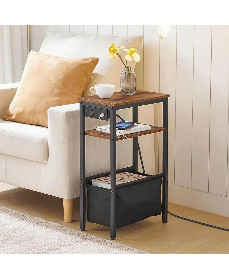 Slickblue Slim Side Table with Charging Hub and Compact Storage for Small Spaces