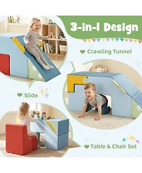 Slickblue Toddler Children's Foam Play Block Set with Velvet Covers, Table and Chair Design