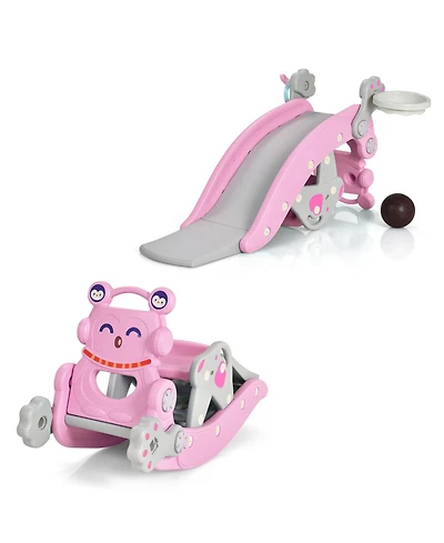 Slickblue Toddler 4-in-1 Play Set with Rocking Horse, Slide and Activity Features for Kids