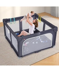 Slickblue Foldable Toddler Playpen with Safety Barrier for Indoor Play